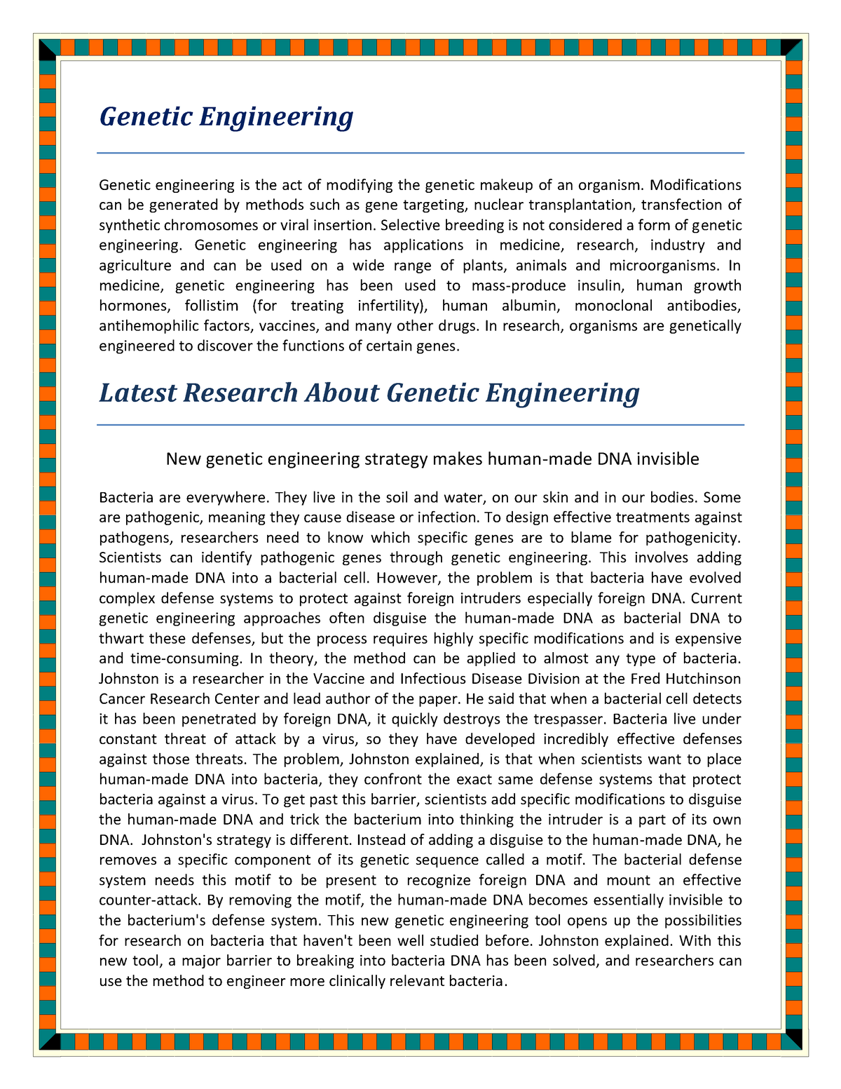 research paper of genetic engineering