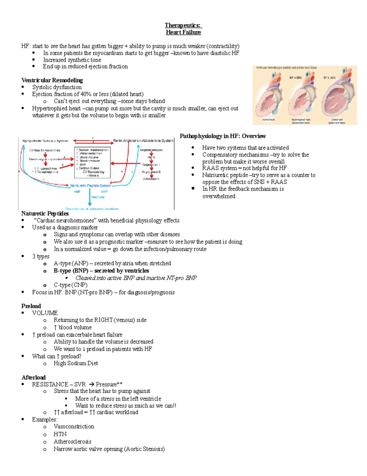 Therapeutics HF - Heart Failure Notes - Therapeutics: Heart Failure HF ...