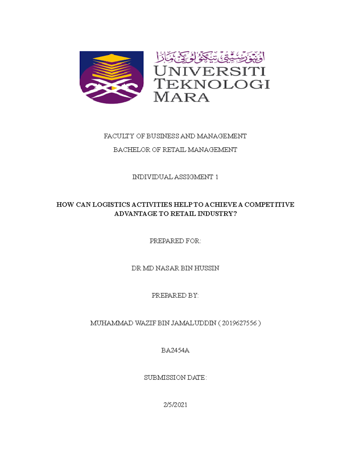 Individual Assignment 1 ( RET542 ) - FACULTY OF BUSINESS AND MANAGEMENT ...