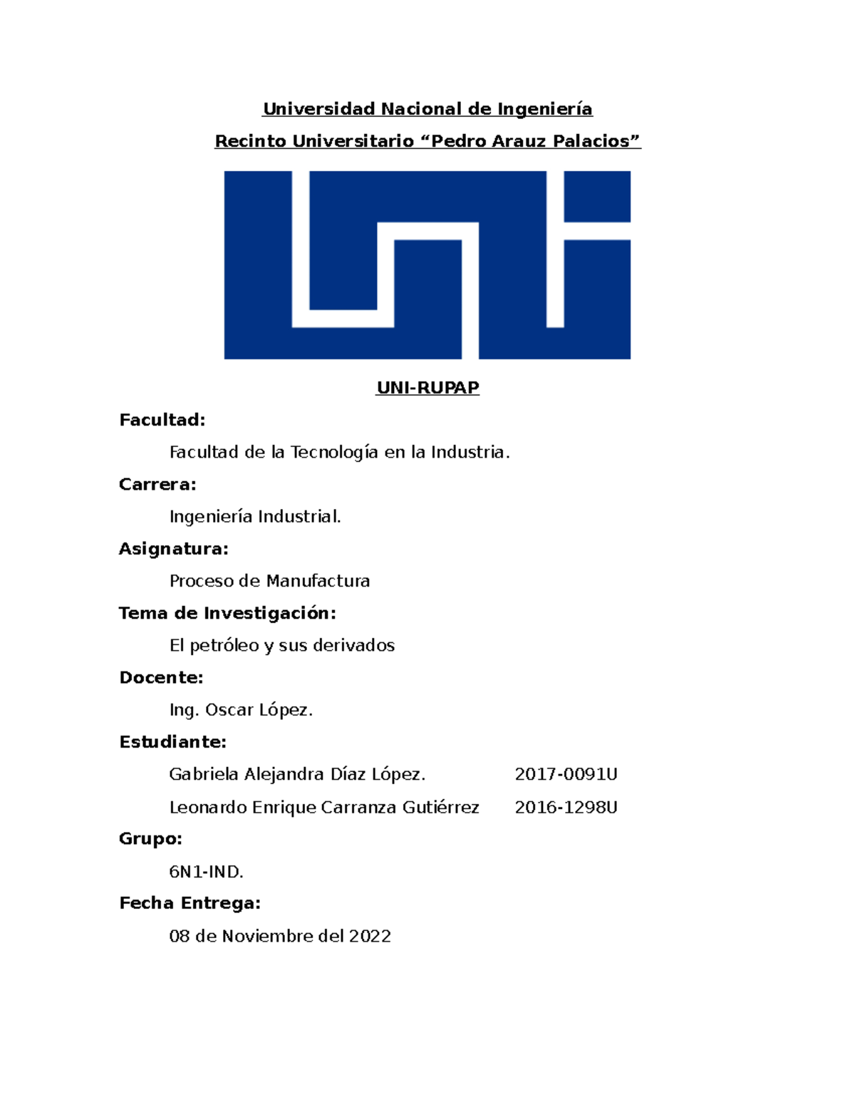 GYL Procesos - Universidad Nacional de Ingeniería Recinto Universitario ...