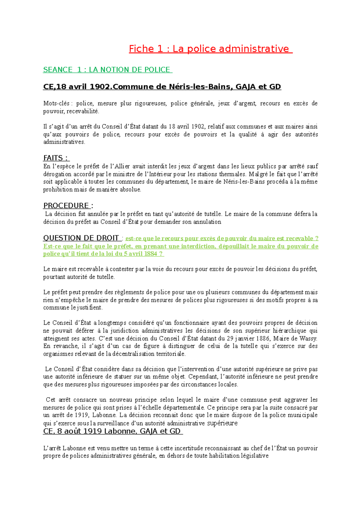 Fiche 1 TD Police Admnistrative - Fiche 1 : La Police Administrative ...