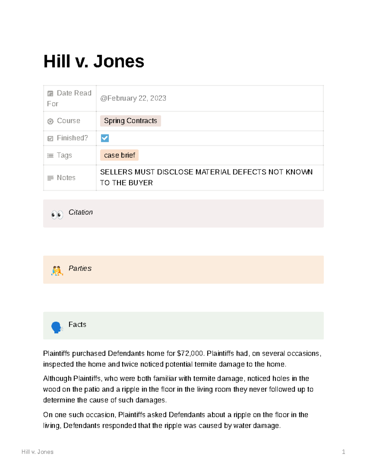 Hill v. Jones - Case Brief - Hill v. Jones 1 Hill v. Jones Date Read
