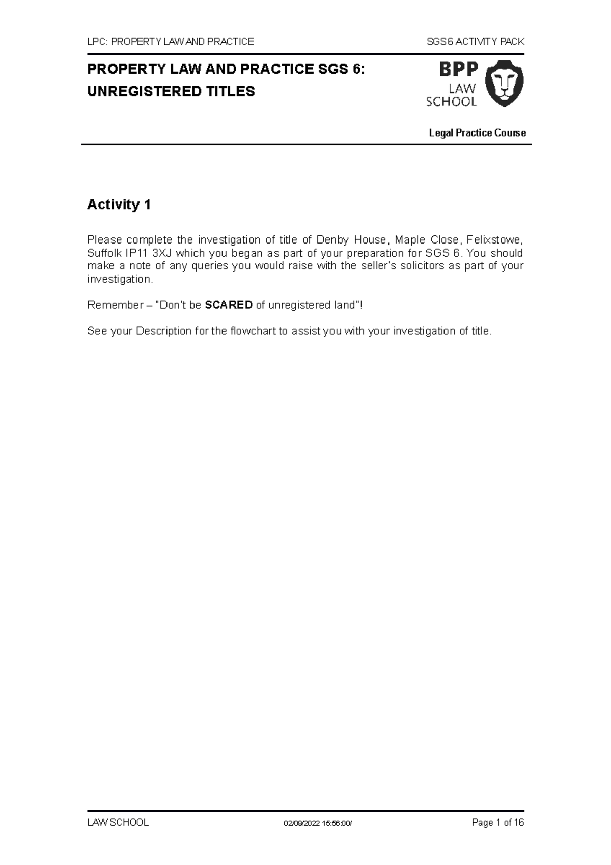 Property SGS 6 Activity Pack 2223 with amendable TR1 - LPC: PROPERTY ...