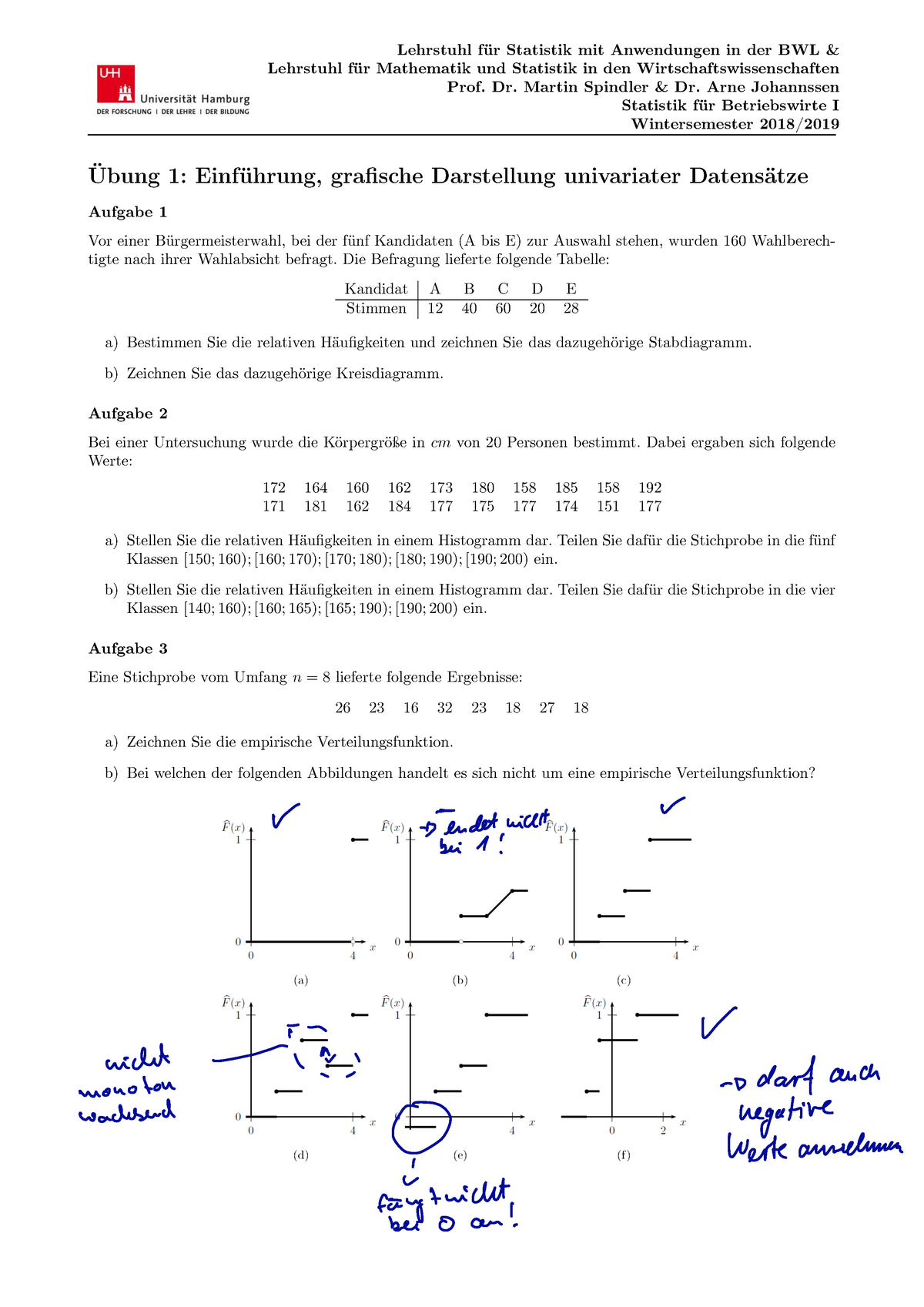 Uebungsaufgaben Statistik - Lehrstuhl Für Statistik Mit Anwendungen In ...