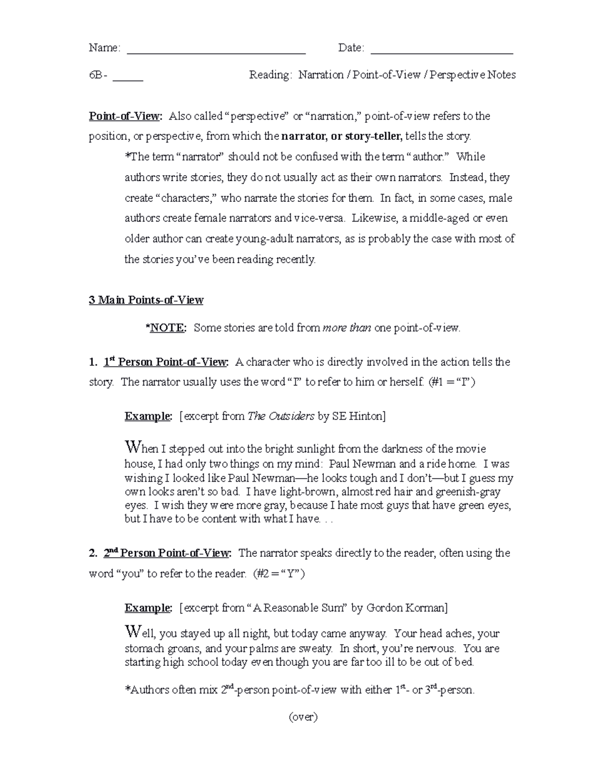 Point-Of-View. 1-4-13 - Name: ______________________________ Date
