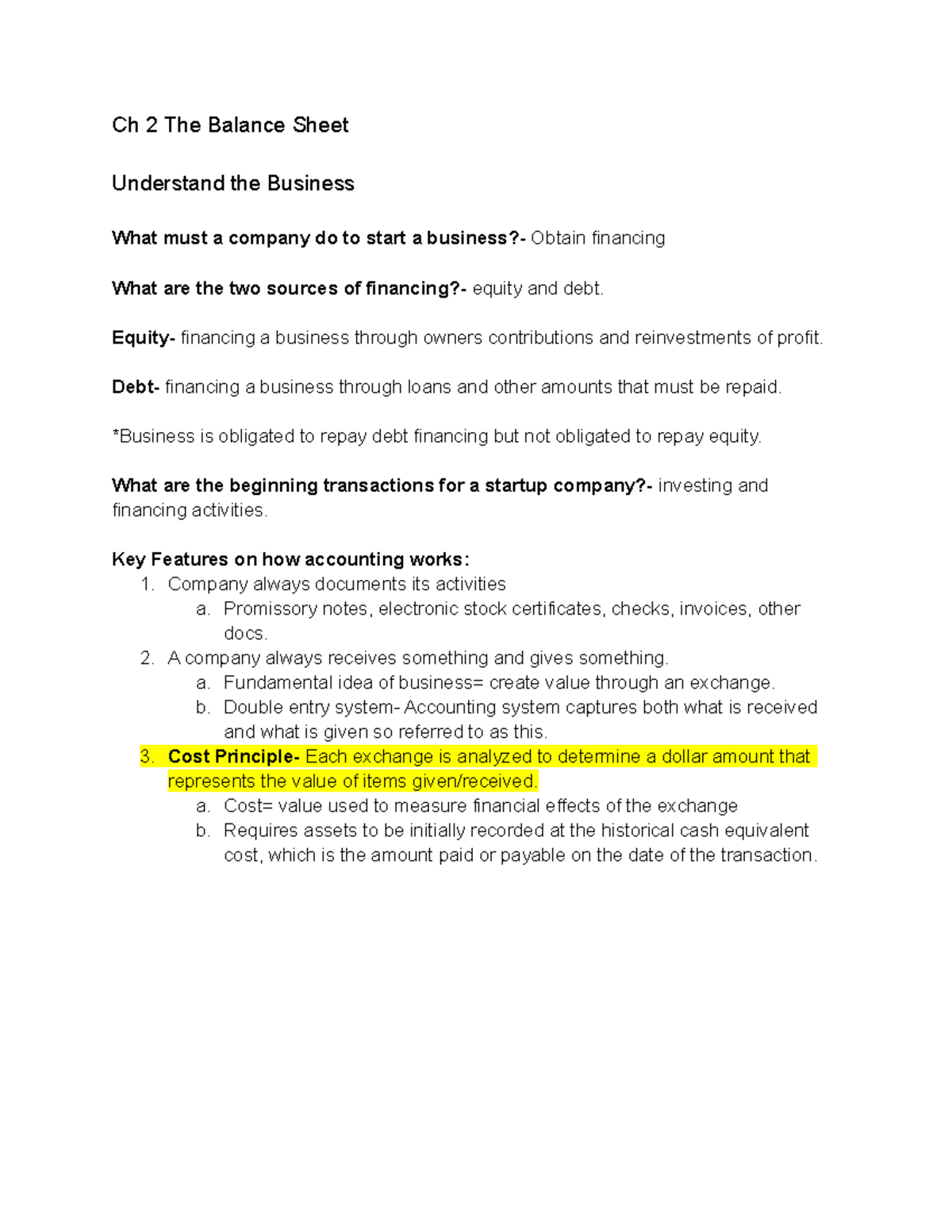 Acc Ch 2 - Book/lecture Notes - Ch 2 The Balance Sheet Understand the ...