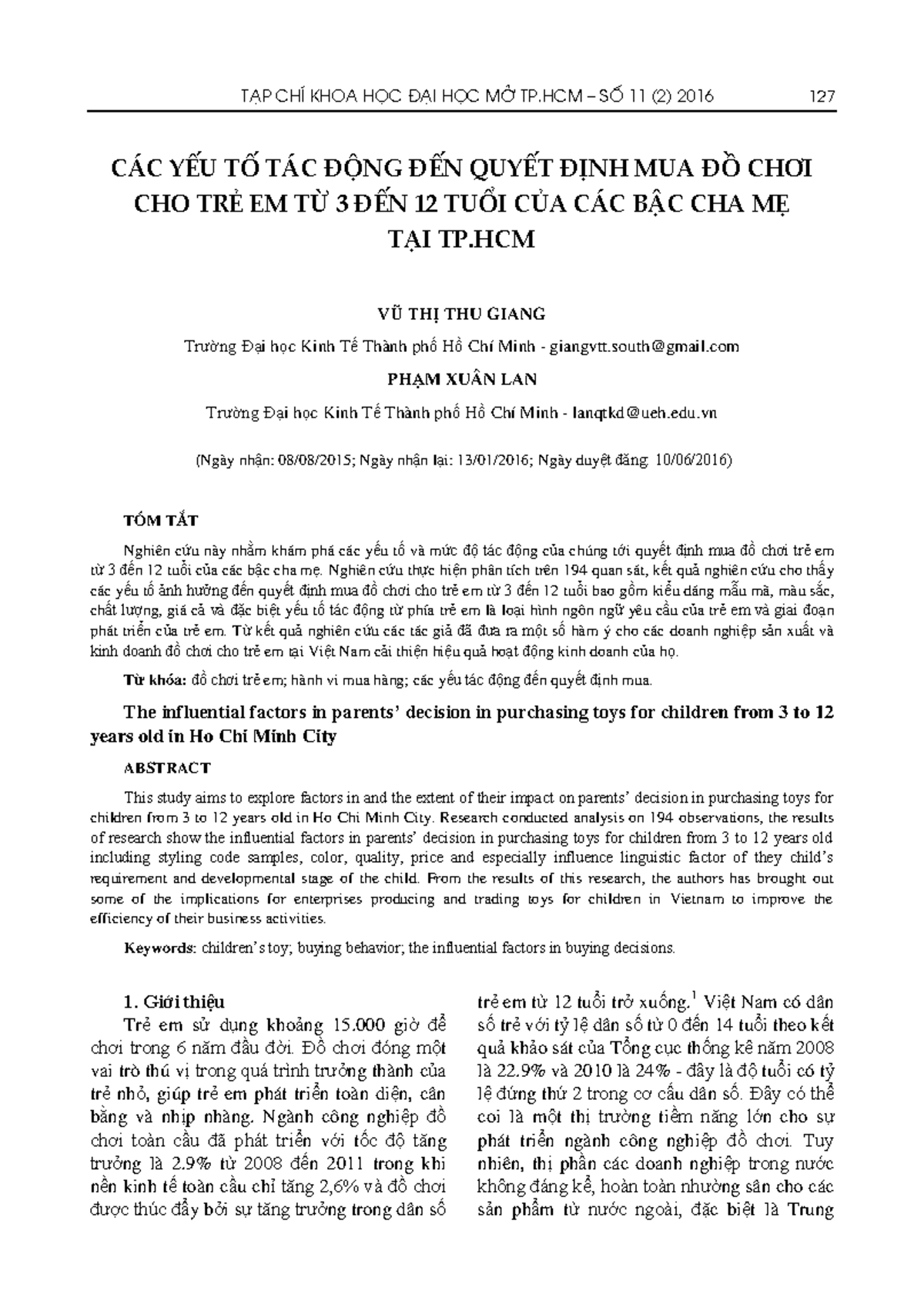 Nghiên cứu thị trường quốc tế - CÁC YẾU TỐ TÁC ĐỘNG ĐẾN QUYẾT ĐỊNH MUA ĐỒ CHƠI CHO TRẺ EM TỪ 3 ĐẾN - Studocu