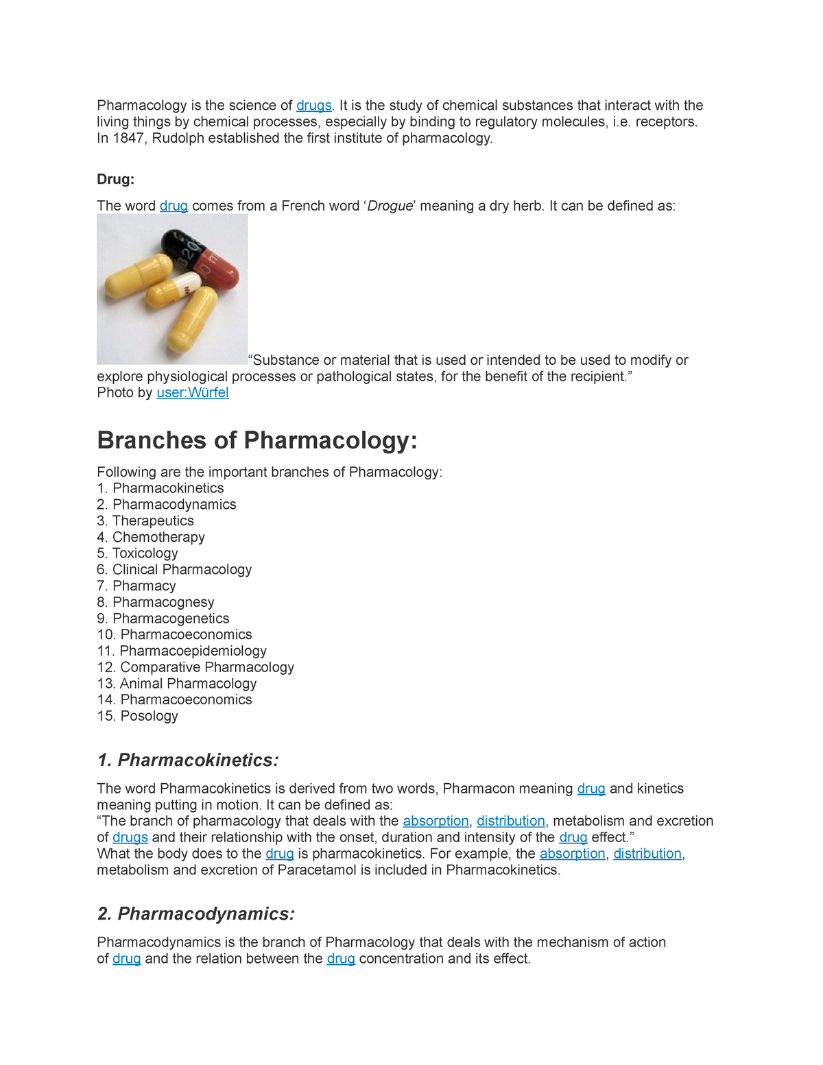 Branches of pharmacy - Pharmacology is the science of drugs. It is the  study of chemical substances - Studocu