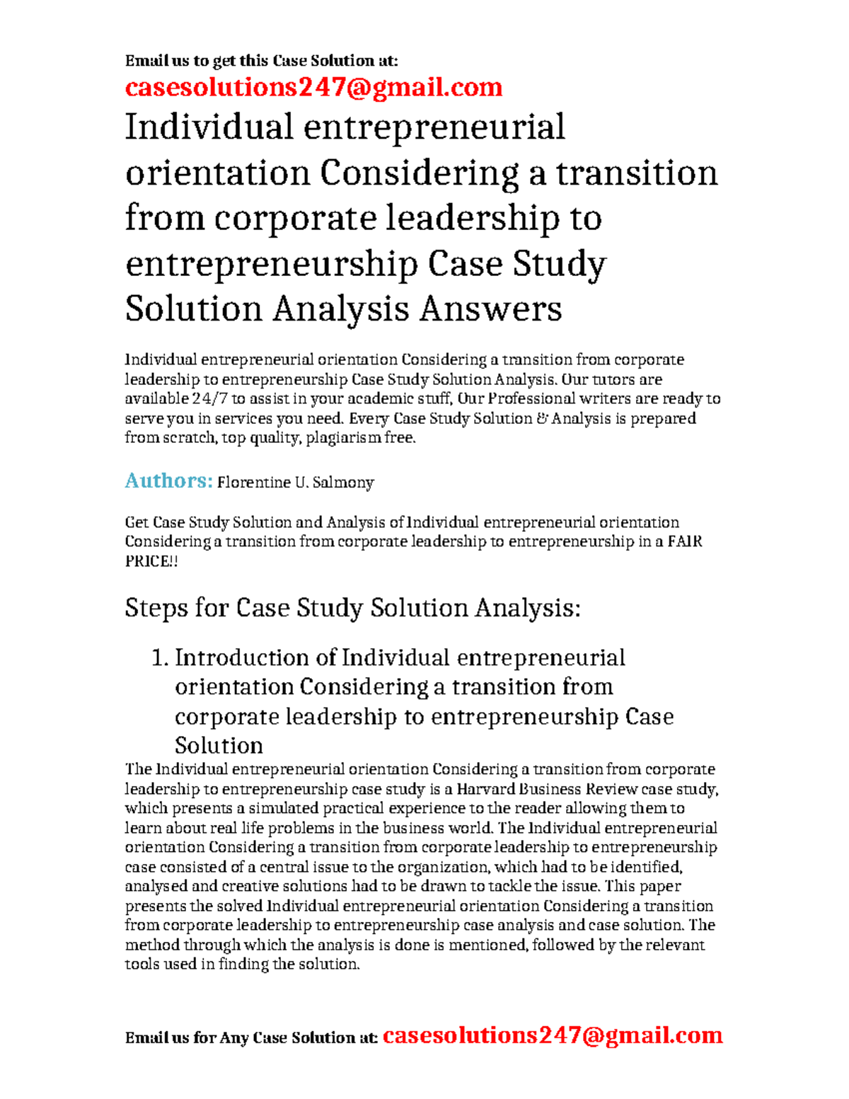 Case Solution Individual entrepreneurial orientation Considering a ...