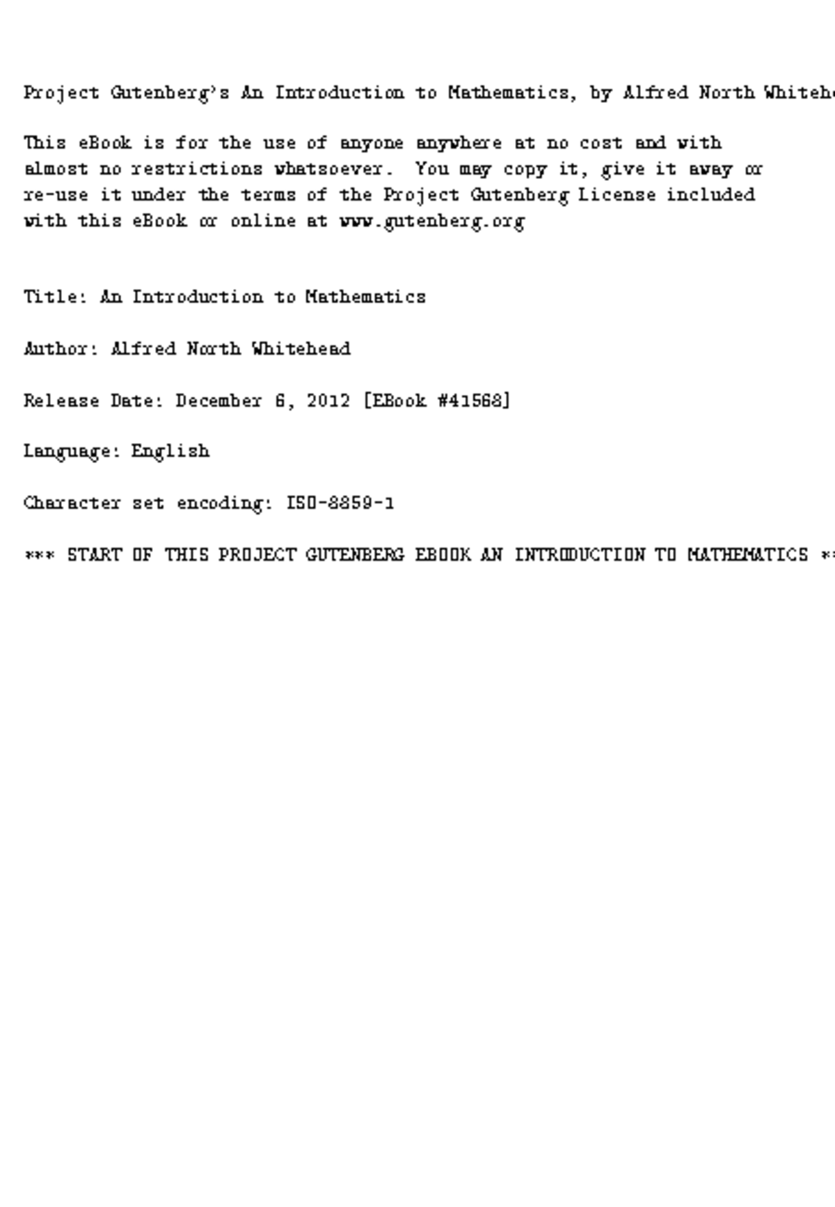 AN Introduction TO Mathematics - Project Gutenberg’s An Introduction to ...