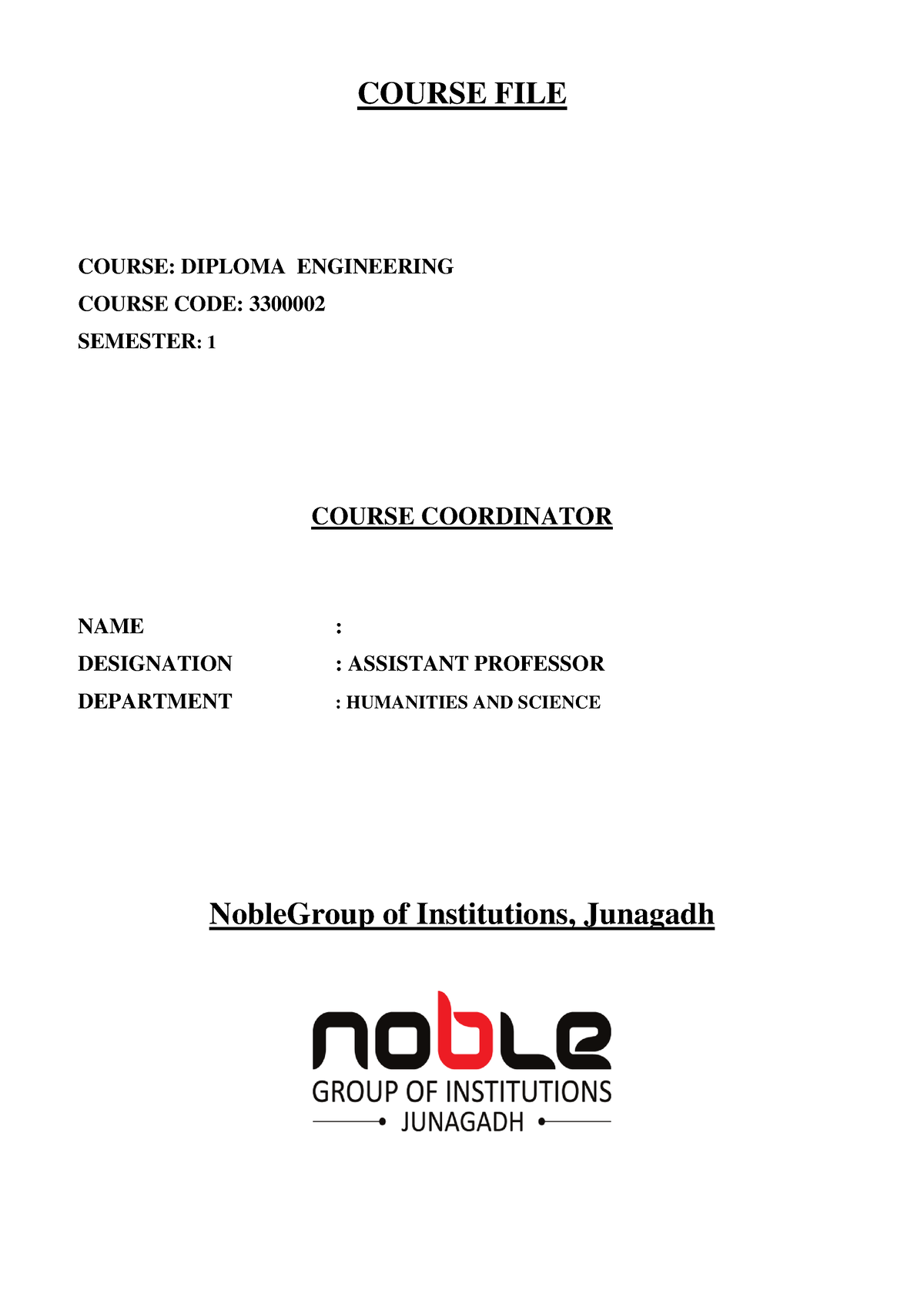 Course FILE (1) English - COURSE FILE COURSE: DIPLOMA ENGINEERING ...