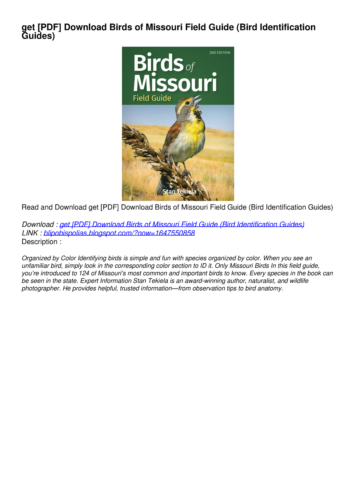 get [PDF] Download Birds of Missouri Field Guide (Bird Identification ...