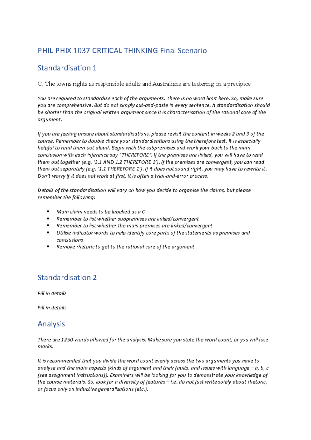 Critical thinking - notes sem 1 - PHIL-PHIX 1037 CRITICAL THINKING ...