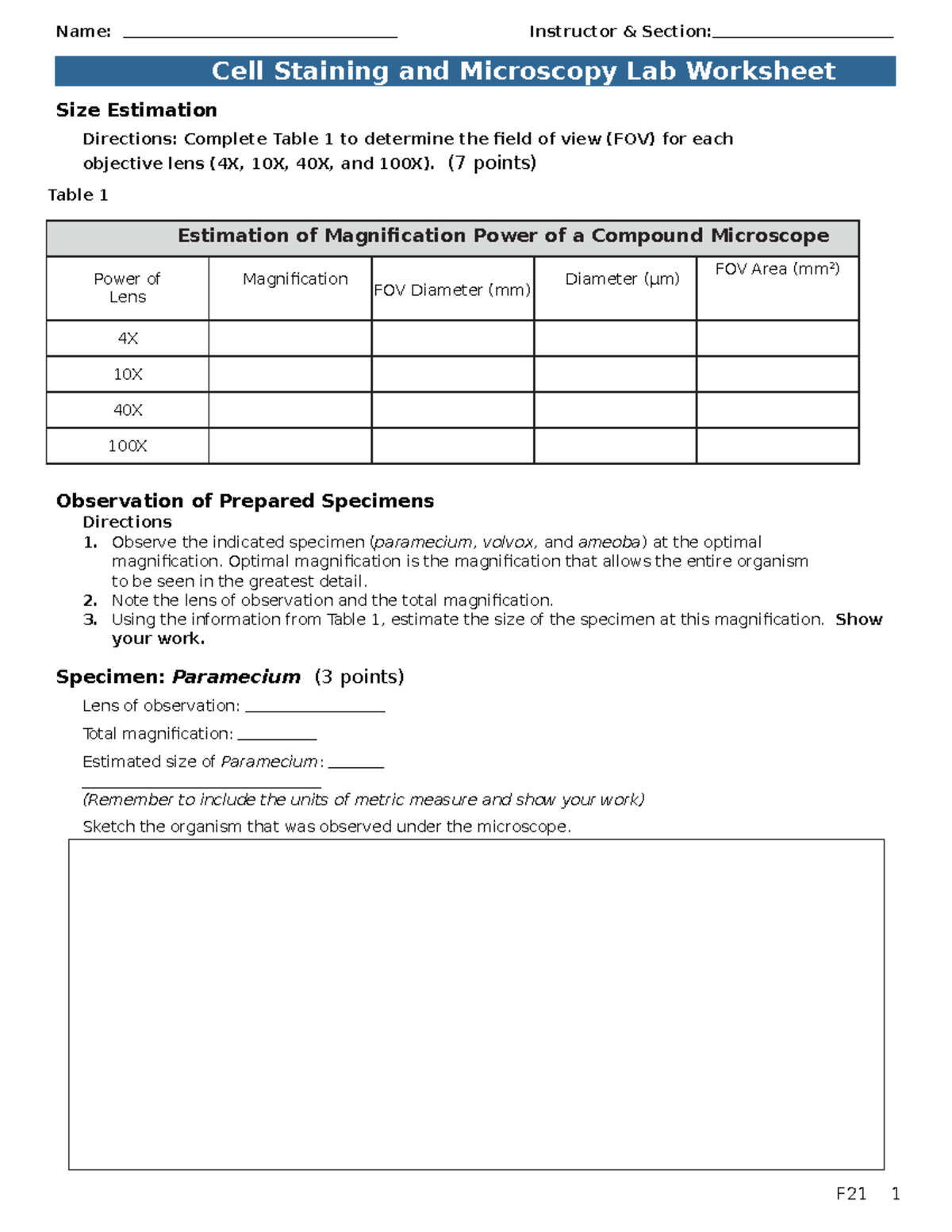 2 Cell Staining and Microscopy Lab F21 - Size Estimation Directions ...