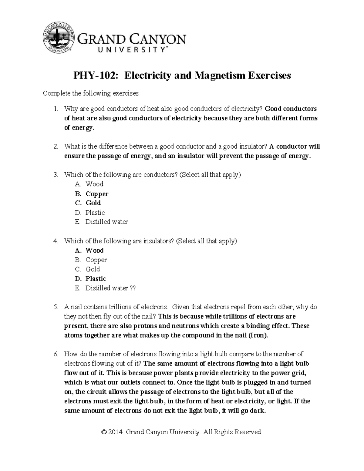 PHY 102 RS Electricity and Magnetism Exercises - PHY-102: Electricity ...