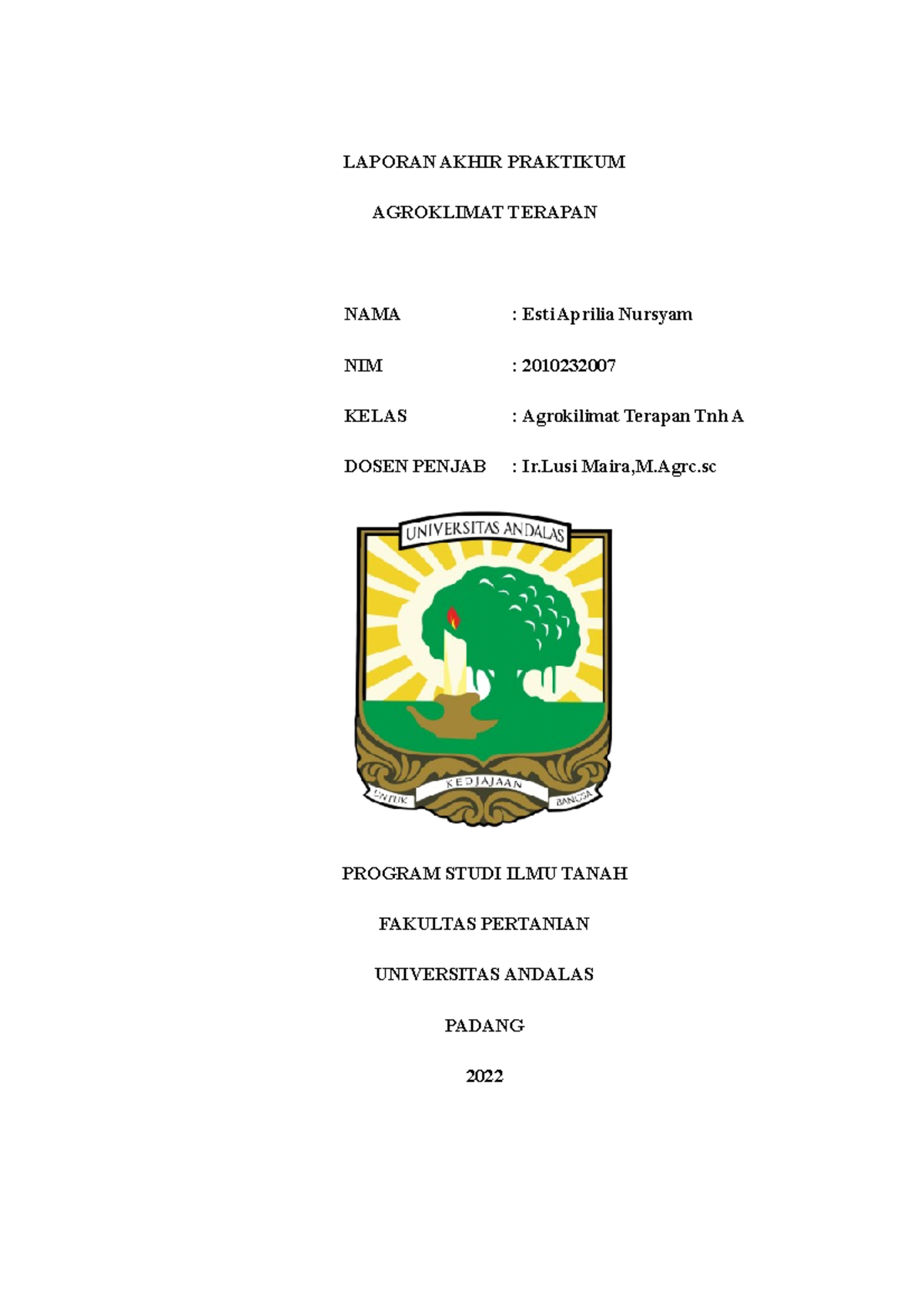 Agroklimatolgi Terapan Laporan Akhir - LAPORAN AKHIR PRAKTIKUM ...