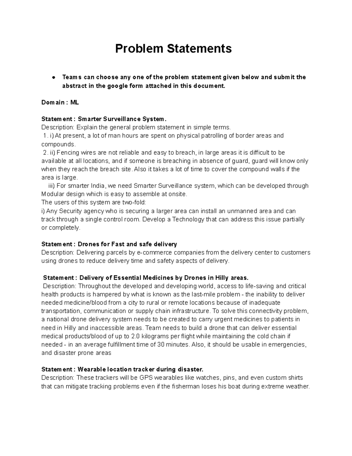 Problem Statements Okay Problem Statements Teams can choose any one
