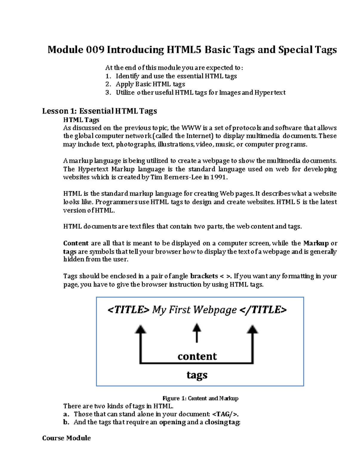 W11 - Introducing HTML5 Basic Tags and Special Tags - Module - Course ...