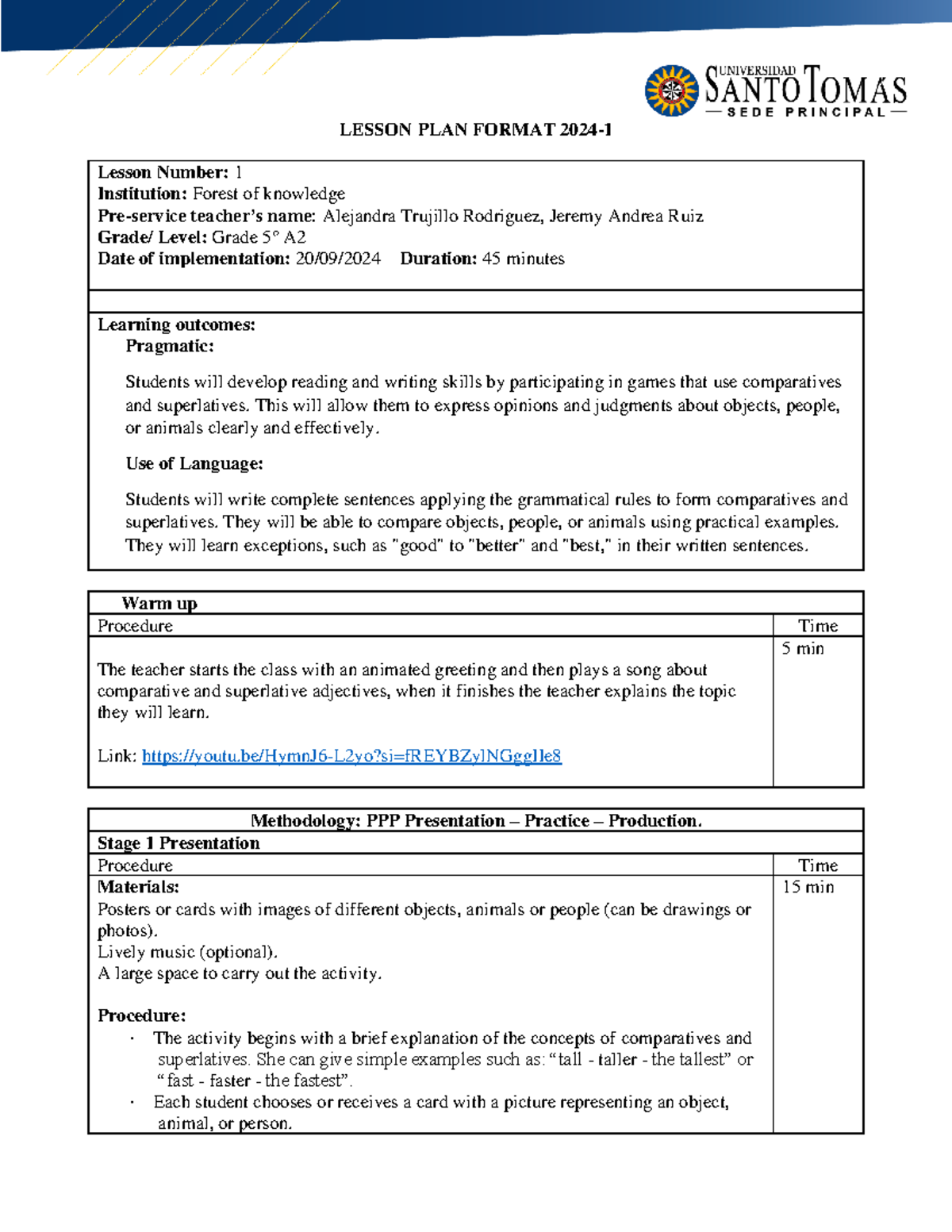 Lesson Plan Format 1 - Alejandra y Jeremy - LESSON PLAN FORMAT 202 4 ...