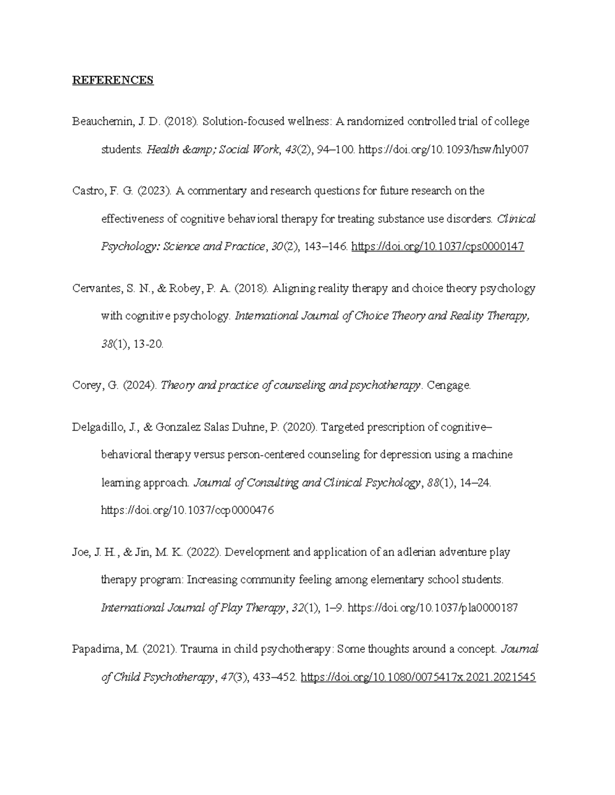 Theories Chart Assignment - REFERENCES Beauchemin, J. D. (2018 ...