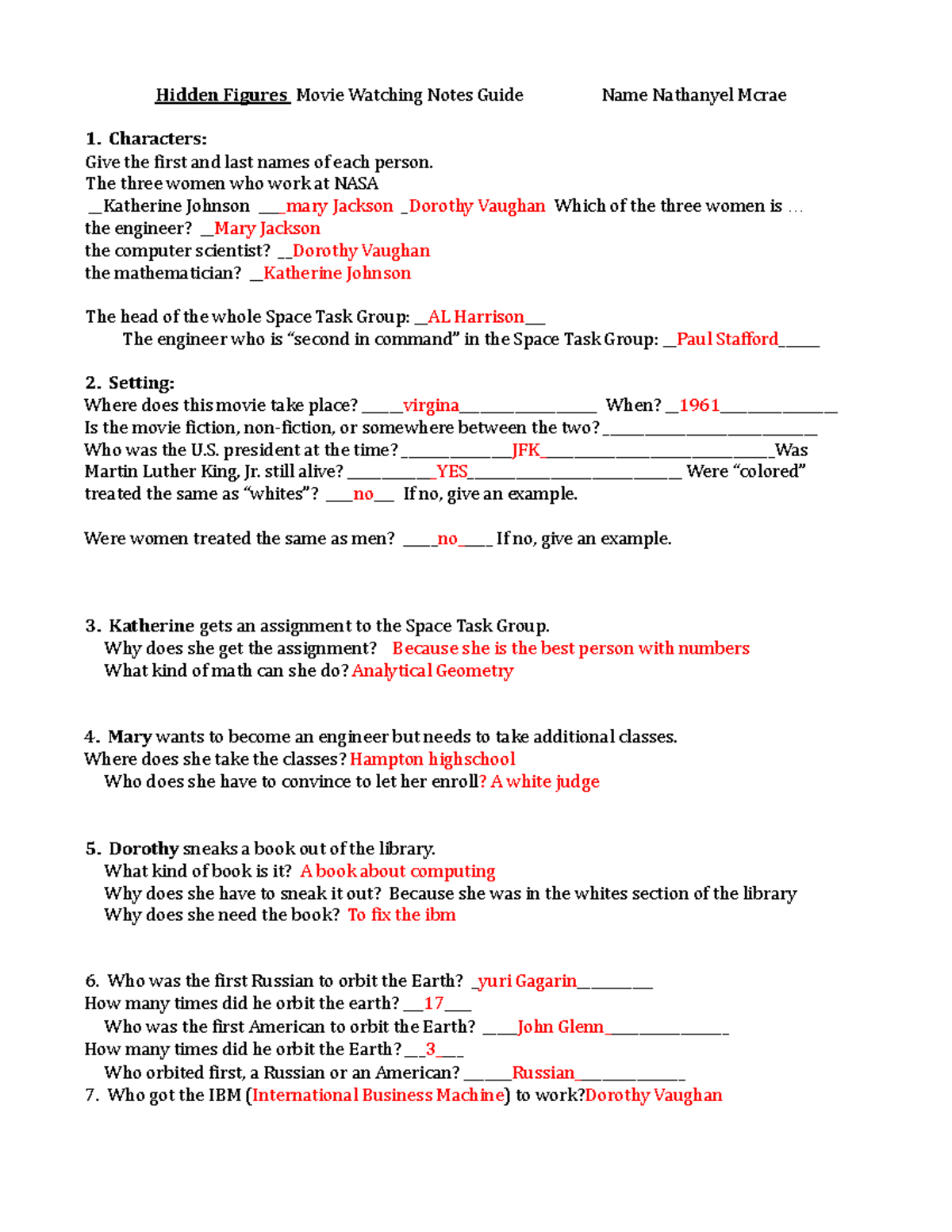 Hidden colors NO KEY1 - Unit - Hidden Figures Movie Watching Notes Guide  Name Nathanyel Mcrae - Studocu