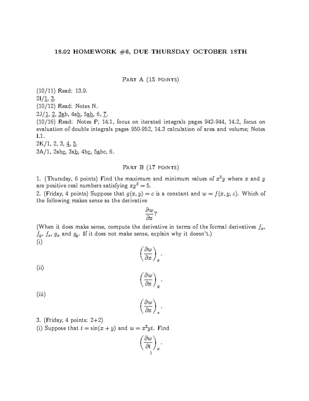 H6 - First Homework Set - 18 HOMEWORK #6, DUE THURSDAY OCTOBER 18TH ...