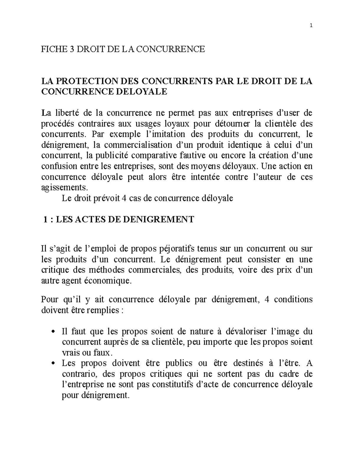 Fiche 3 Droit DE LA Concurrence FICHE 3 DROIT DE LA CONCURRENCE LA