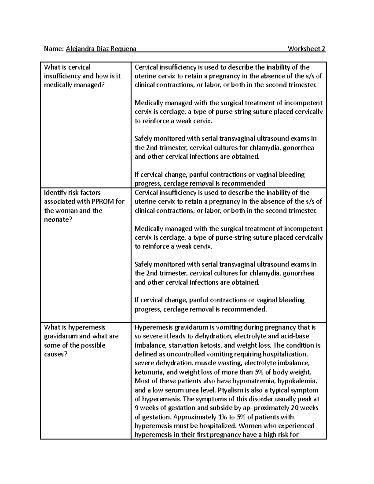 NURS 306 CHP 7 Worksheet 2 - Name: Alejandra Diaz Requena Worksheet 2 ...