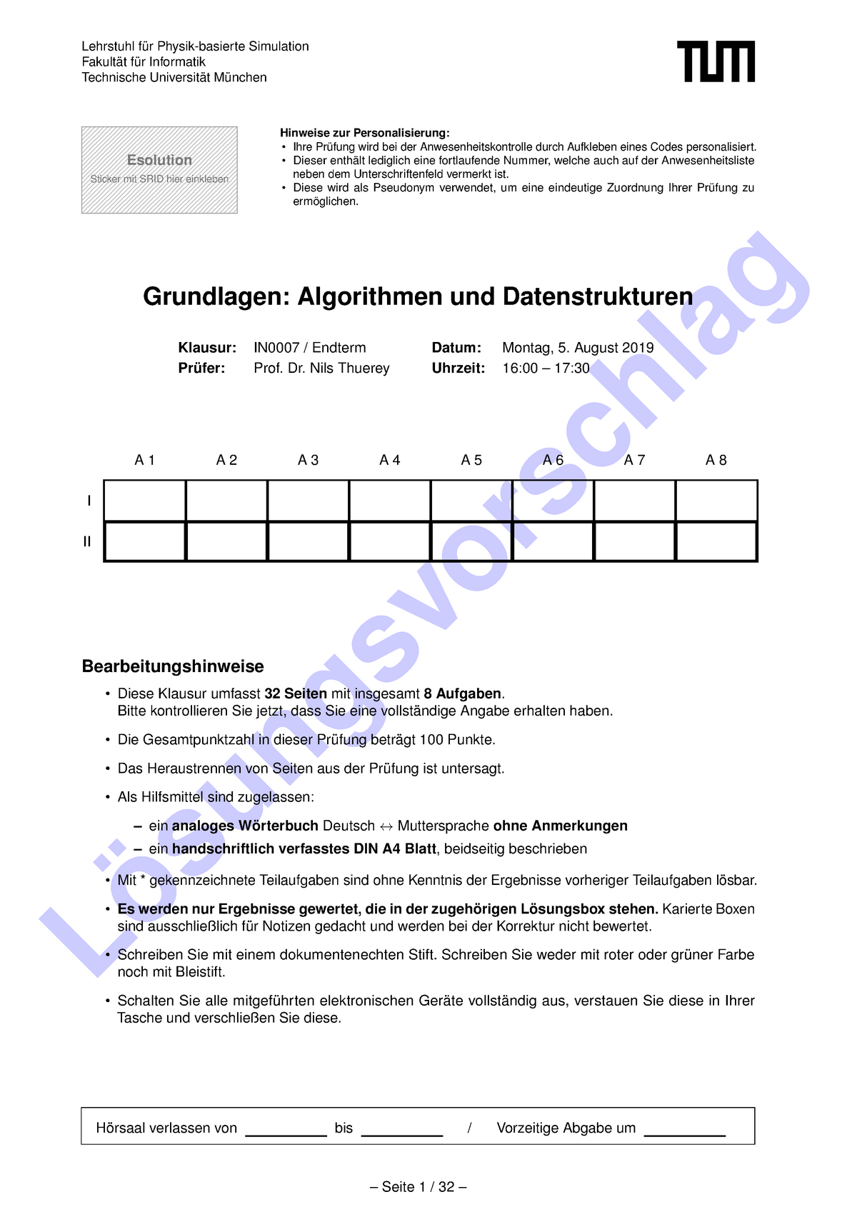 Klausur 5 August 2019, Fragen Und Antworten - Lösungsvorschlag ...