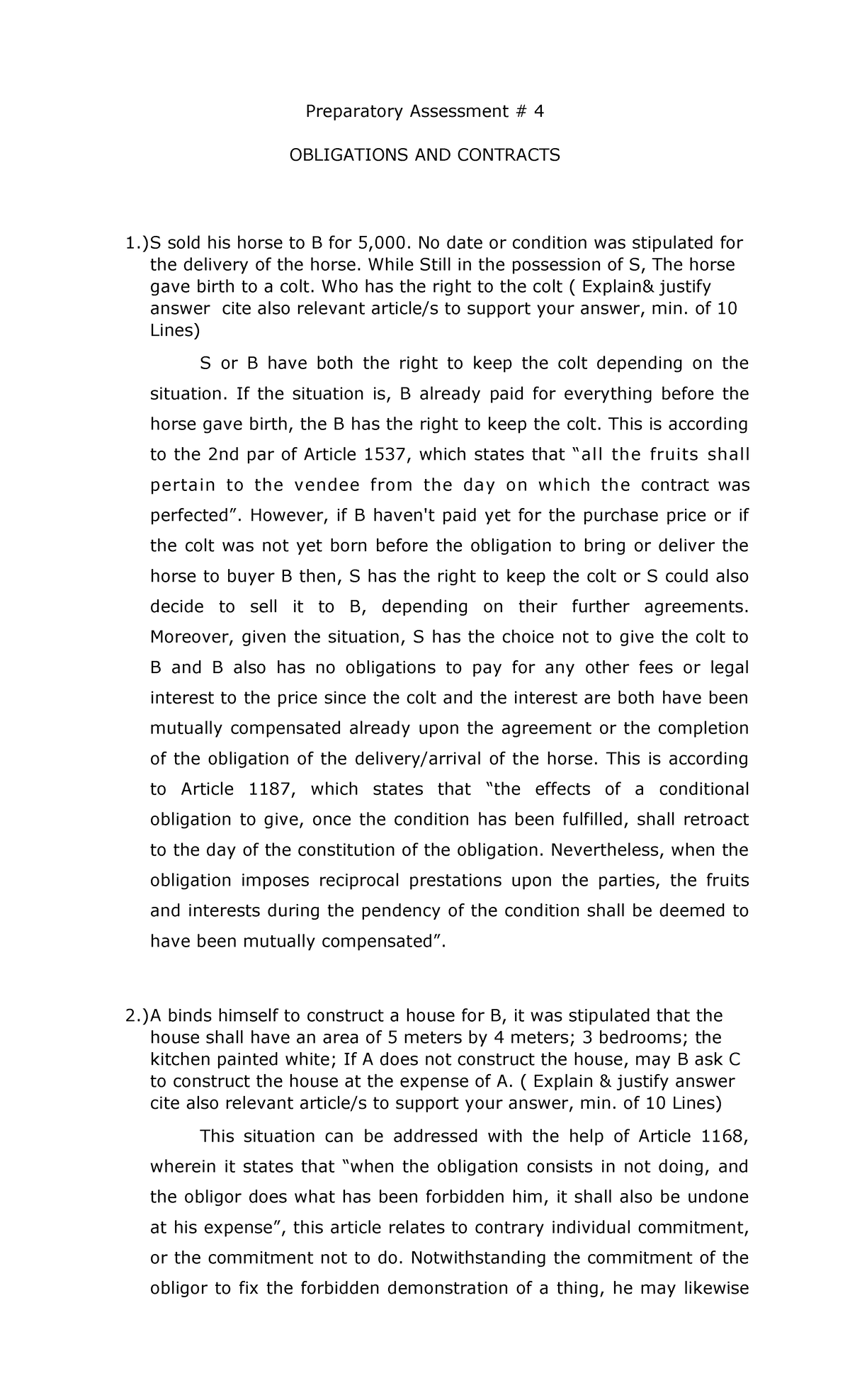 Assessment-4 - Oblicon - Preparatory Assessment # 4 OBLIGATIONS AND ...