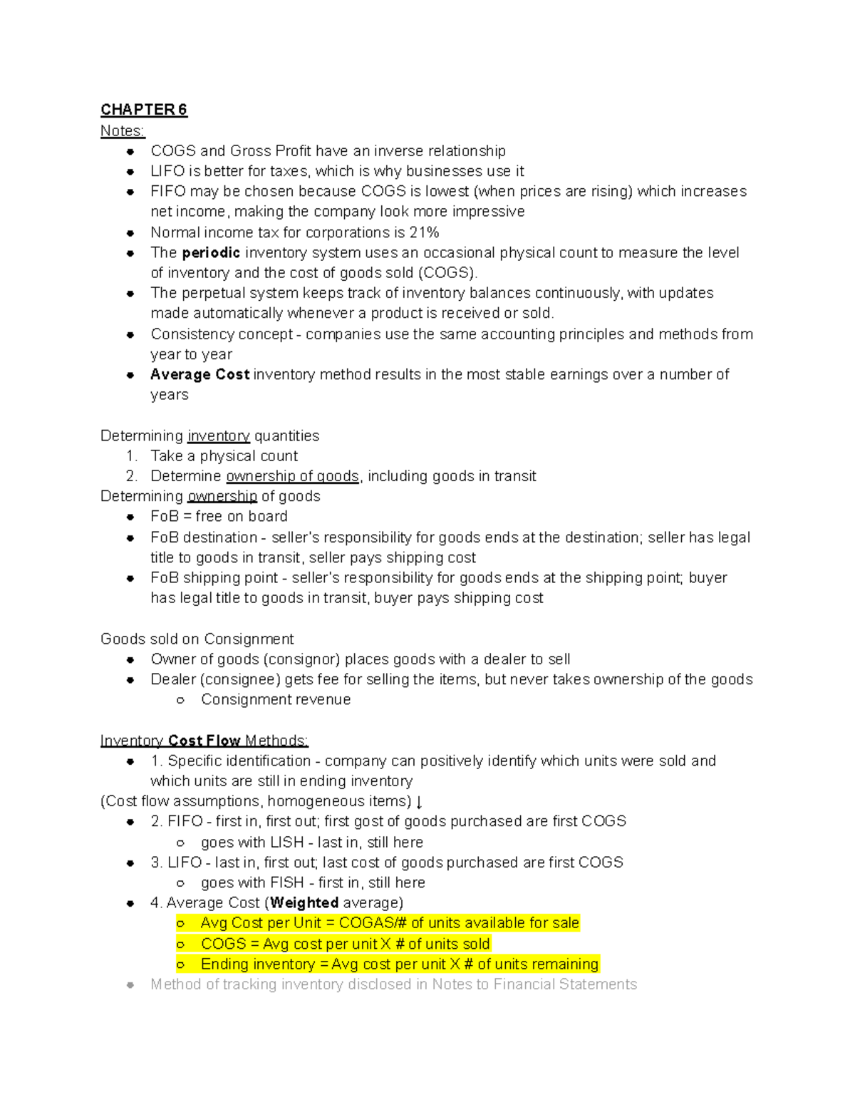 Financial Accounting ch 6 Notes - CHAPTER 6 Notes: COGS and Gross ...