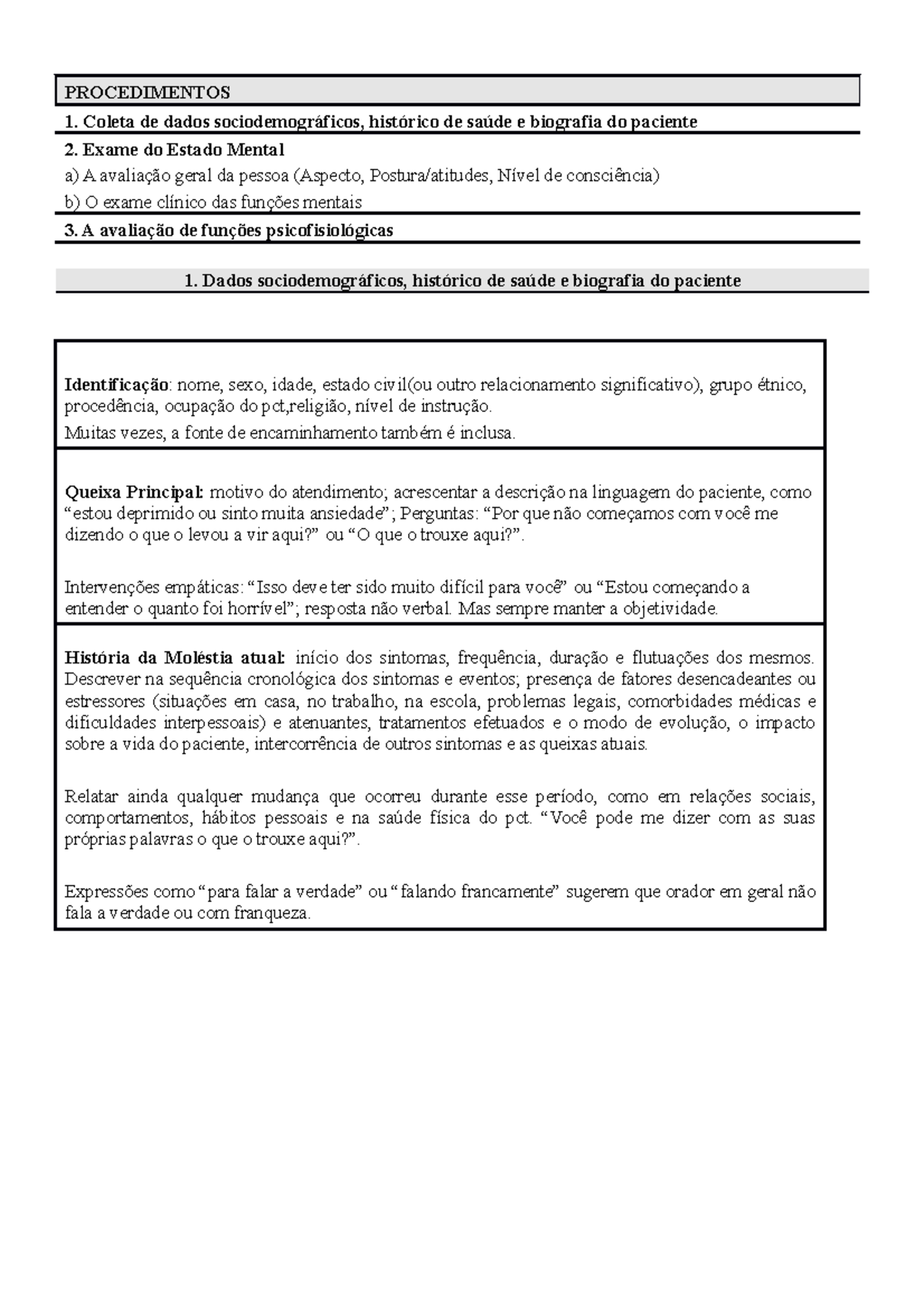 ROTEIRO DE ANAMNESE - RESUMO - Raciocínio Clínico