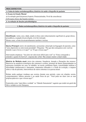 Roteiro de Anamnese – Atendimento Psicológico à Adultos - Exam