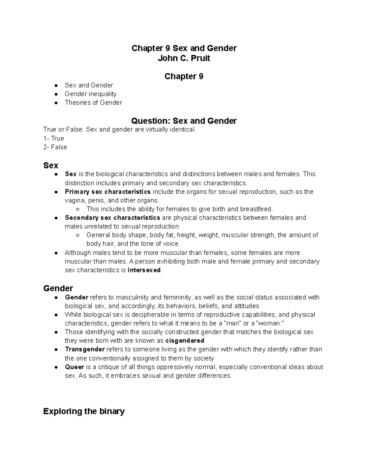 Chapter 9 Sex and Gender - Chapter 9 Sex and Gender John C. Pruit ...