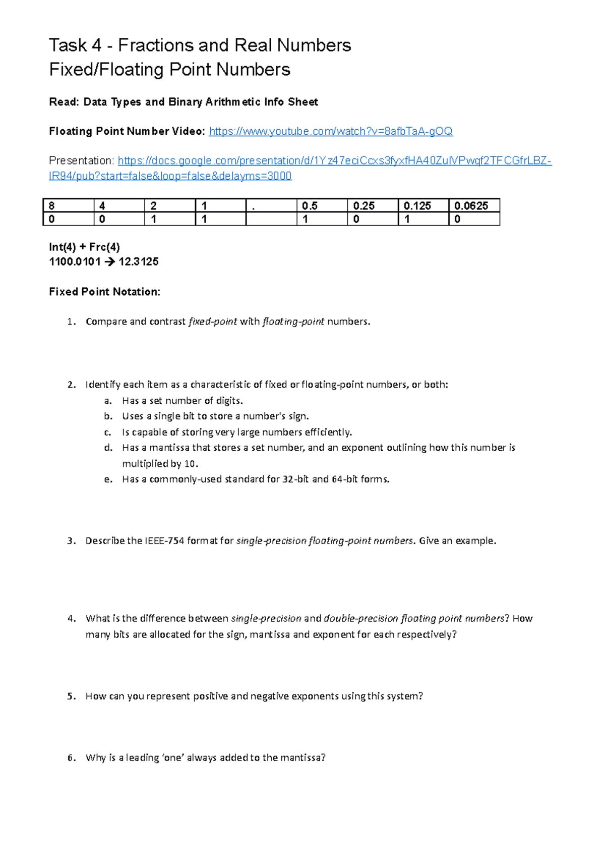 Task 04 - Fractions and Real Numbers Single Double - Task 4 - Fractions ...