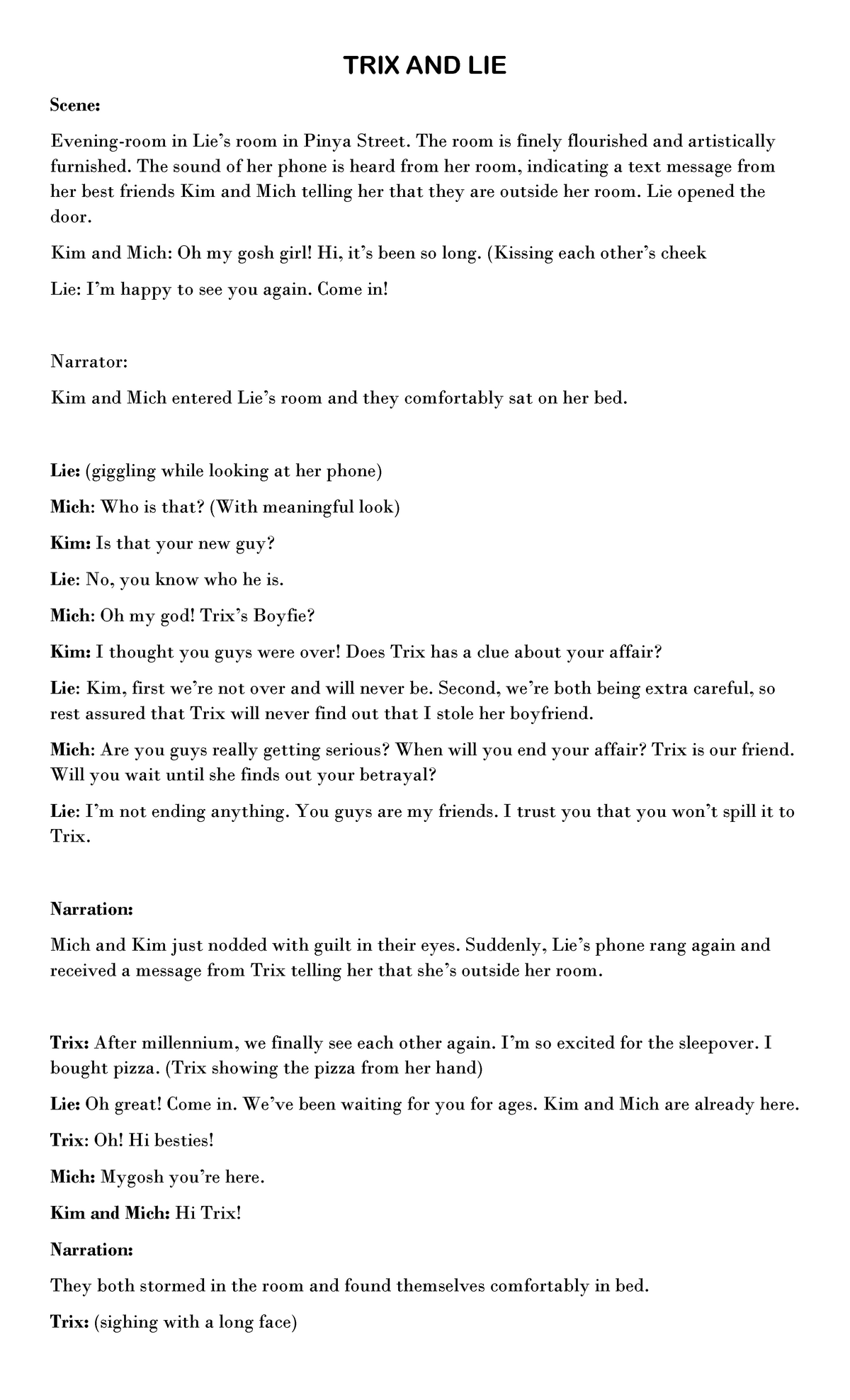 Script - For theater - TRIX AND LIE Scene: Evening-room in Lie’s room ...