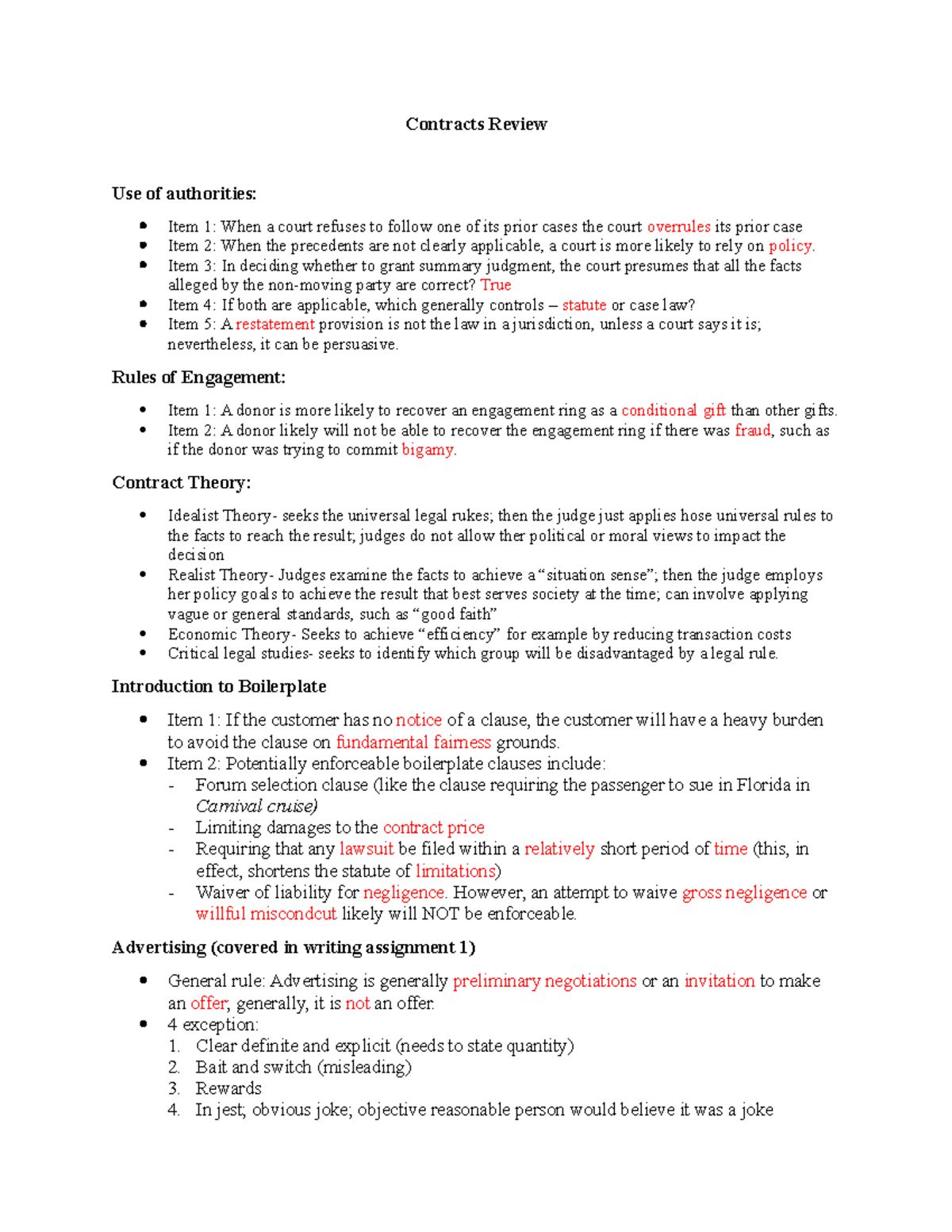 Contracts Review outline - Contracts Review Use of authorities: Item 1 ...