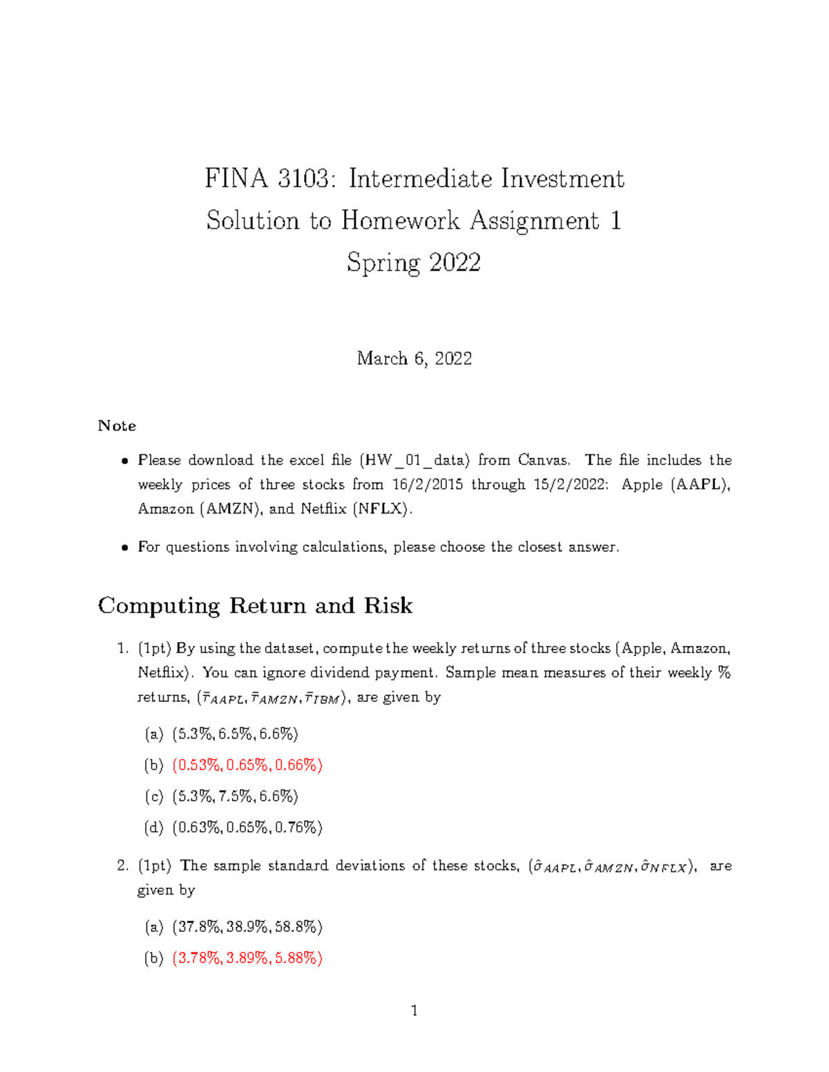 FINA3103 2022Spring Homework 01 Solution (Jun) - Intermediate ...