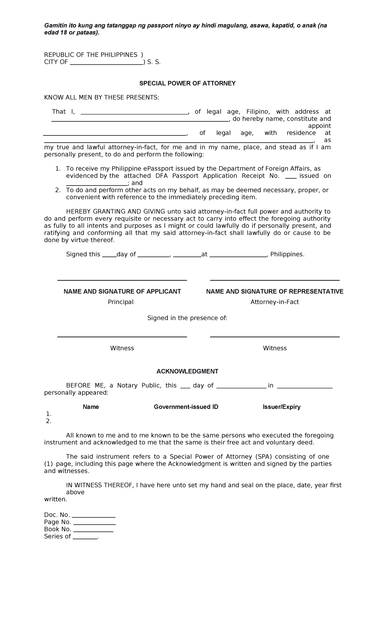 Special Power Of Attorney (2) - Gamitin ito kung ang tatanggap ng ...