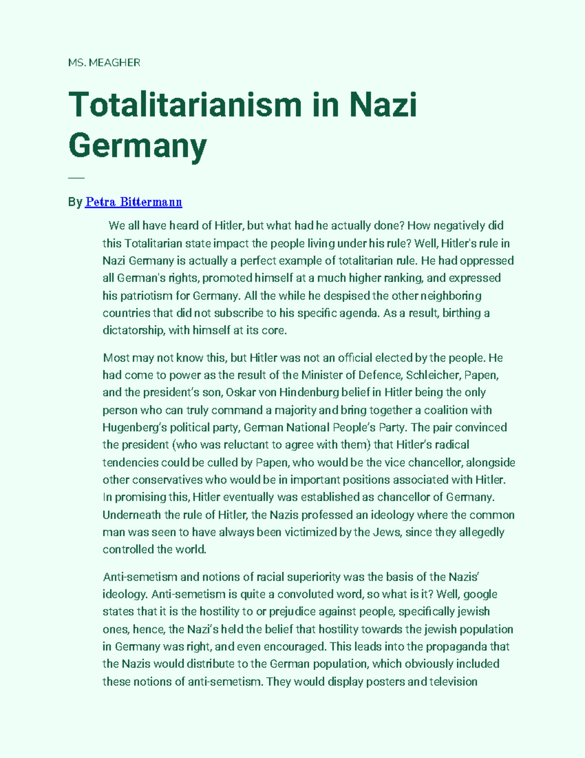 a document based essay about totalitarianism in nazi germany quizlet