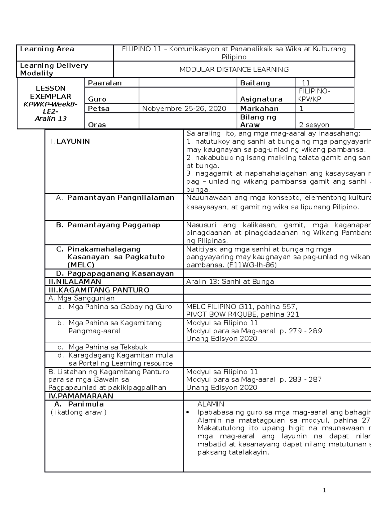 Lesson Plan Filipino Grade Docx Banghay Aralin Sa Filipino Komunikasyon ...