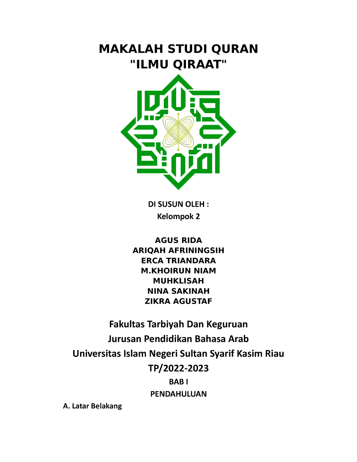 Makalah Studi Quranmmmmm - MAKALAH STUDI QURAN "ILMU QIRAAT" DI SUSUN ...