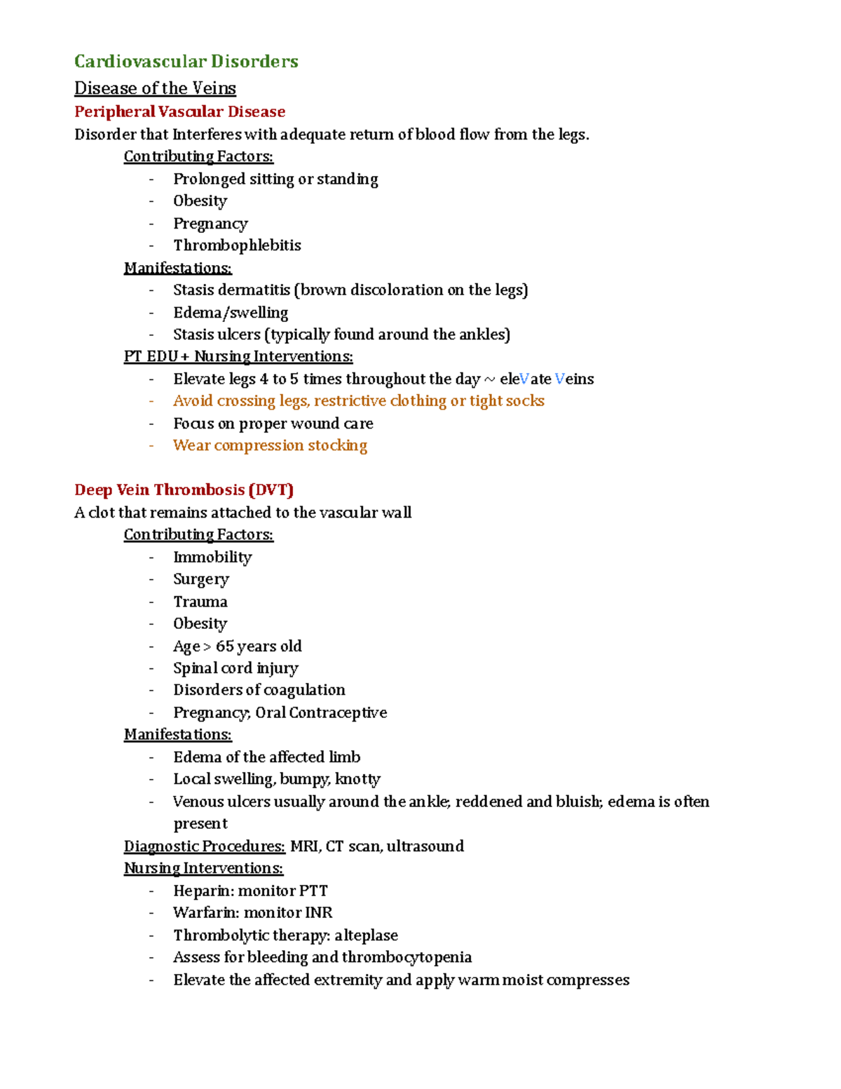 Cardiovascular Disorder Notes - Cardiovascular Disorders Disease of the ...
