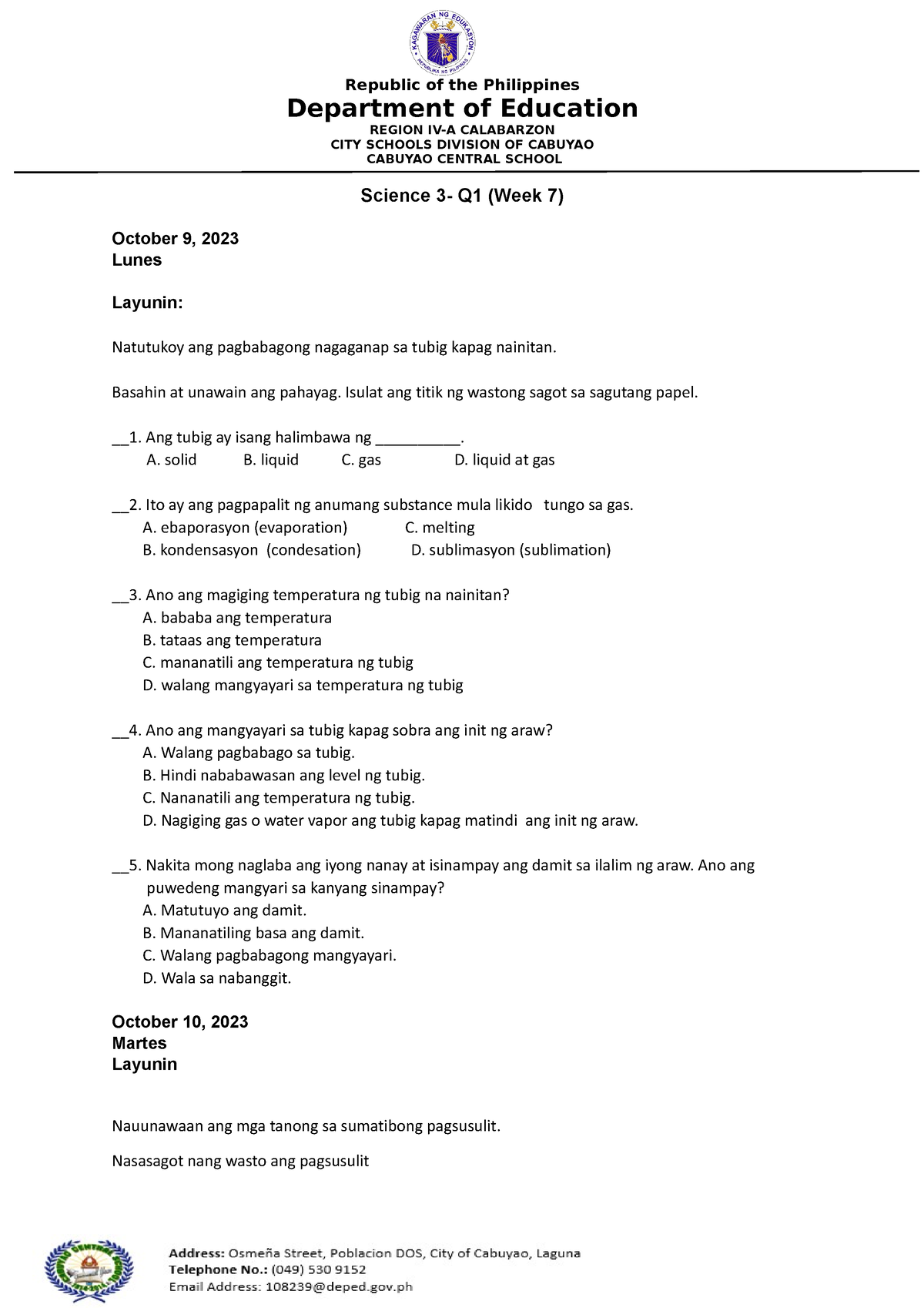 sample-science-3-formative-test-republic-of-the-philippines