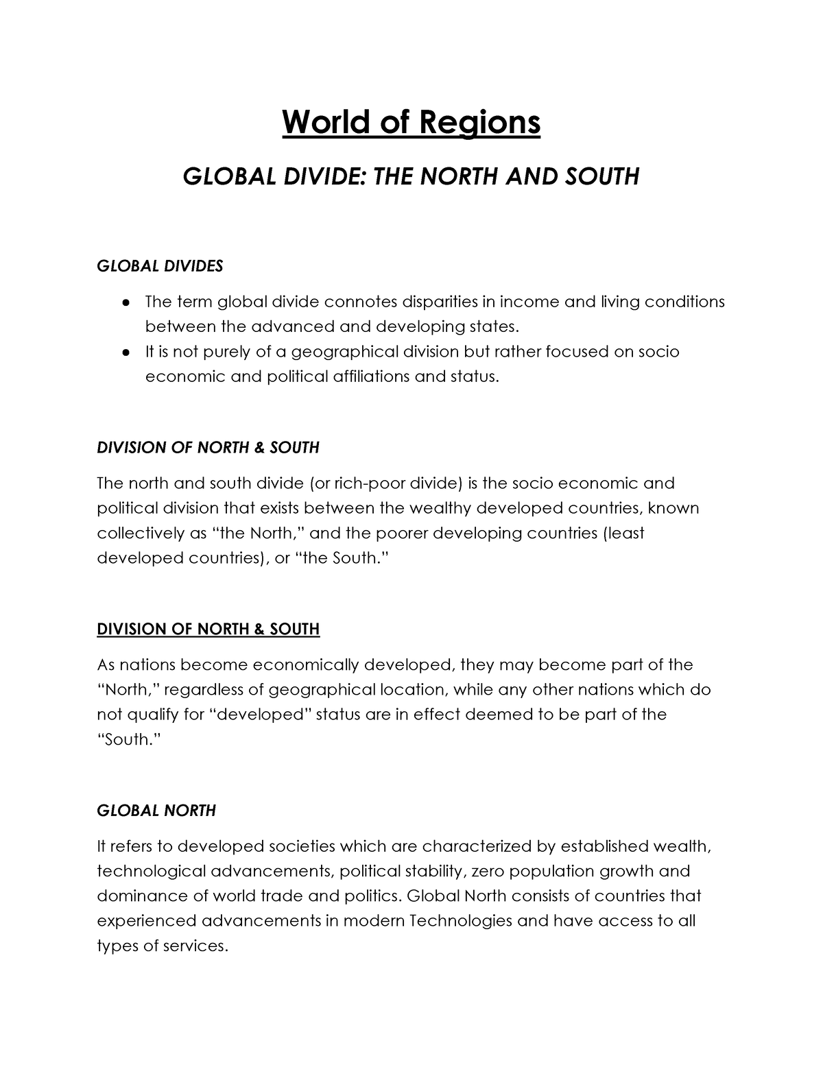 global north and global south essay