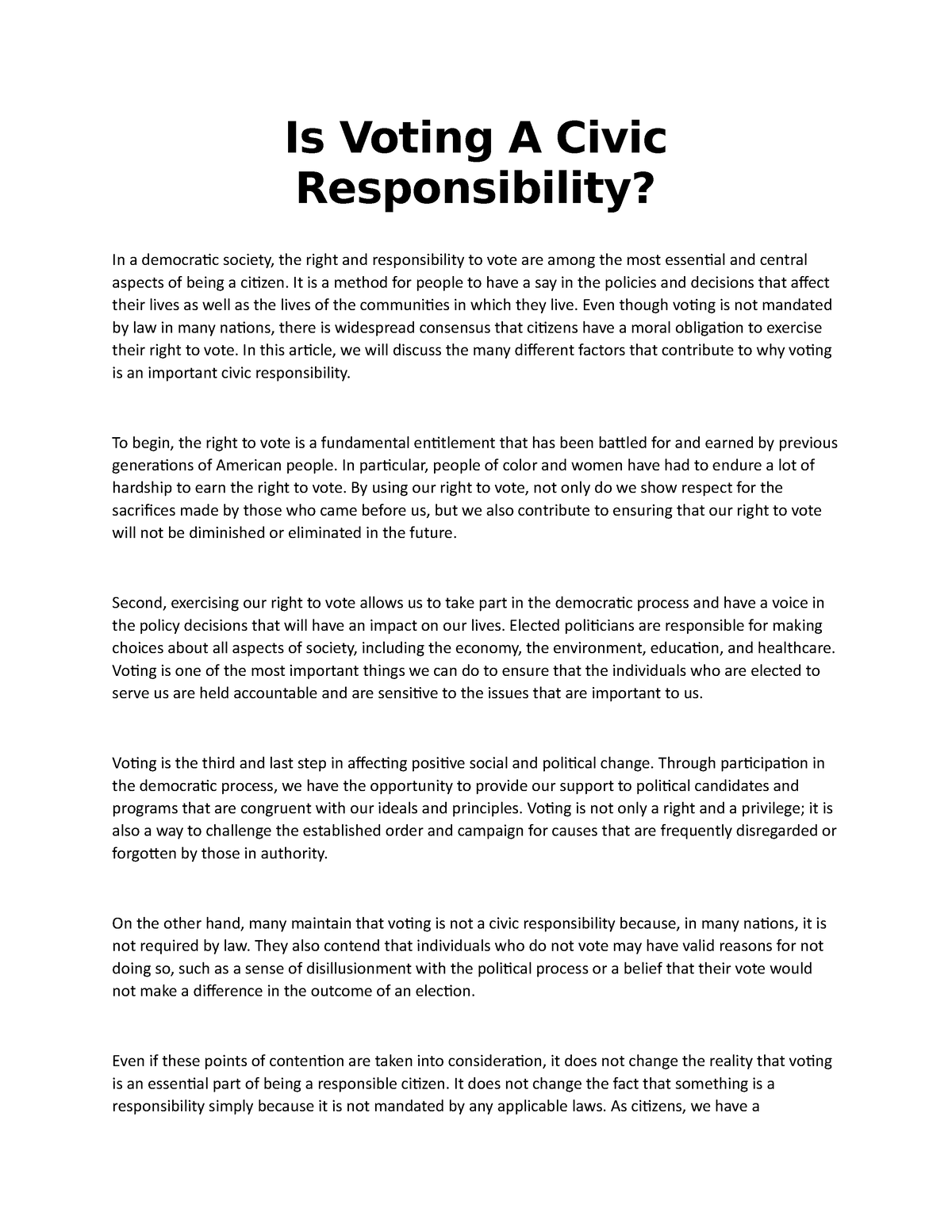 conclusion of civic responsibility essay