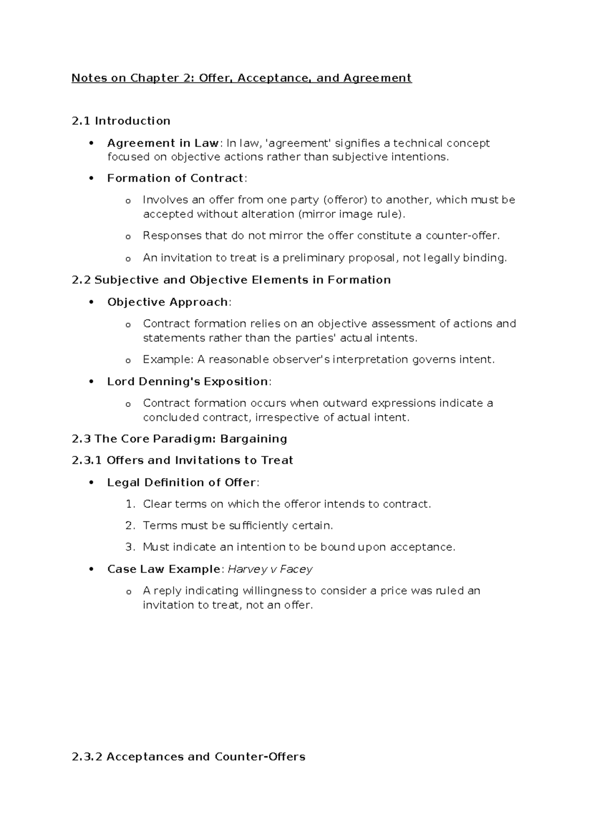 Reading- Offer, Acceptance and Agreement- Contract- Unit 2 - Notes on ...
