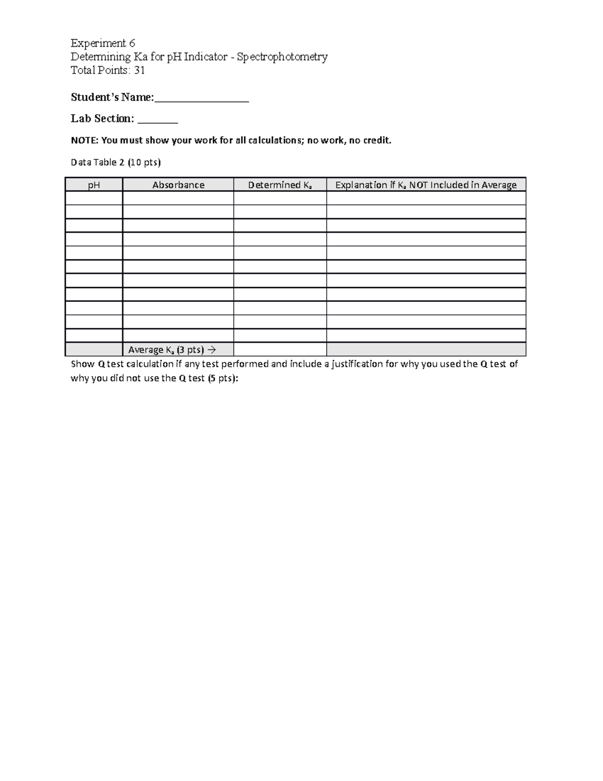 CHEM 110L - Experiment 6 Determining Ka for p H Indicator ...