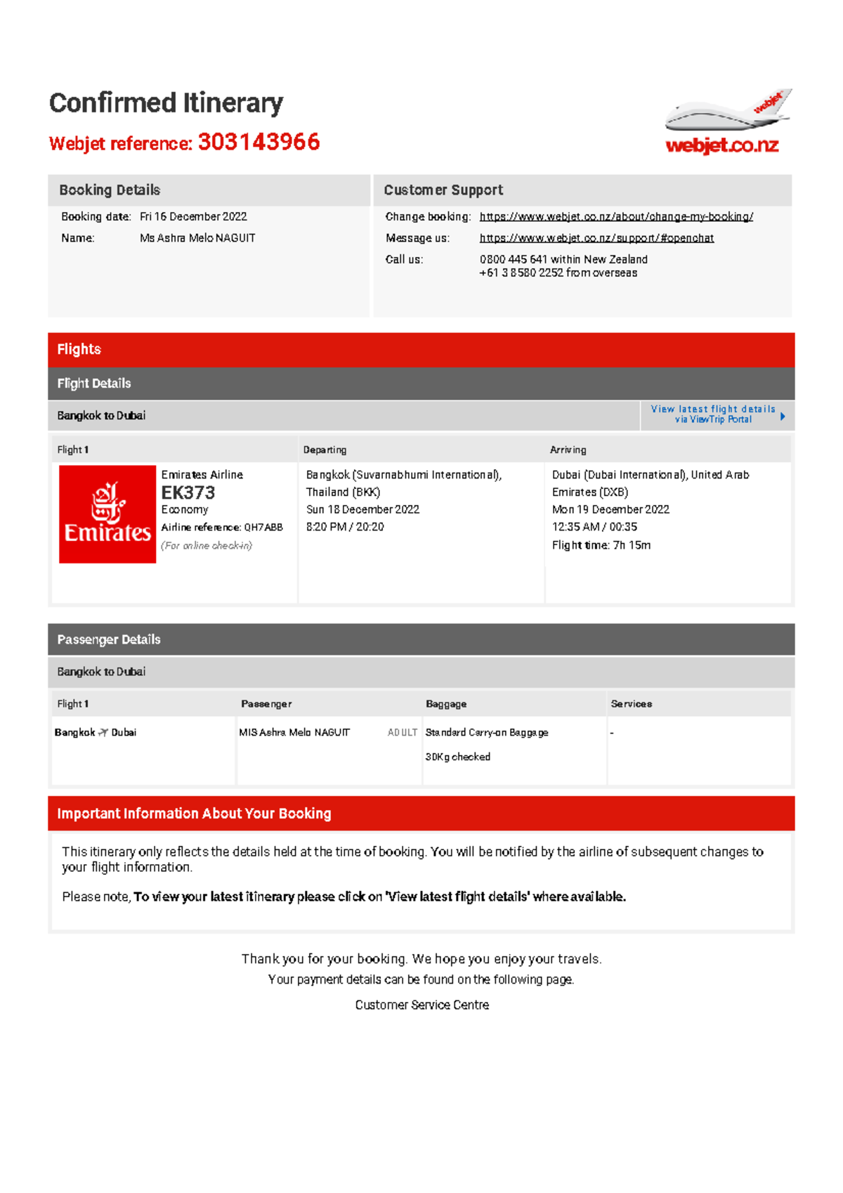 Webjet Tax Invoice And Booking Confirmation 303143966 - Confirmed ...