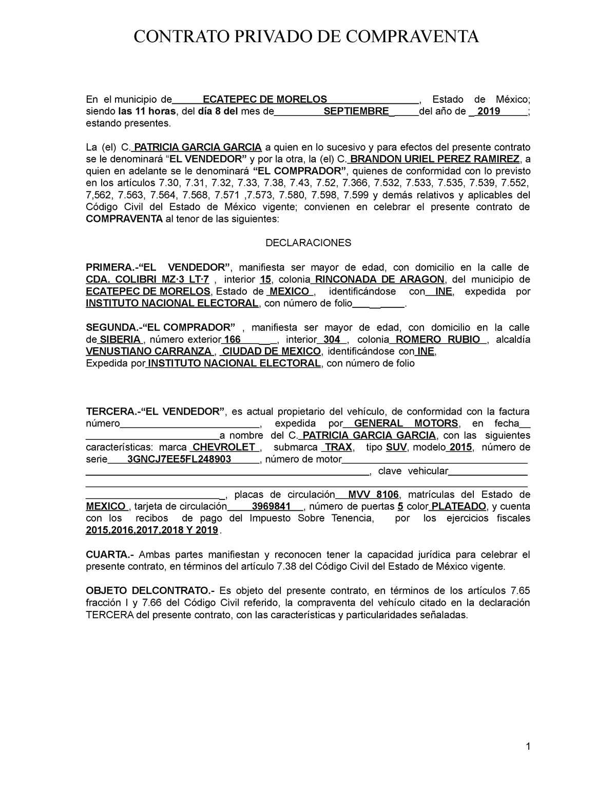 Contrato Privado De Compraventa 2 1 Contrato Privado De Compraventa En El Municipio De 3515